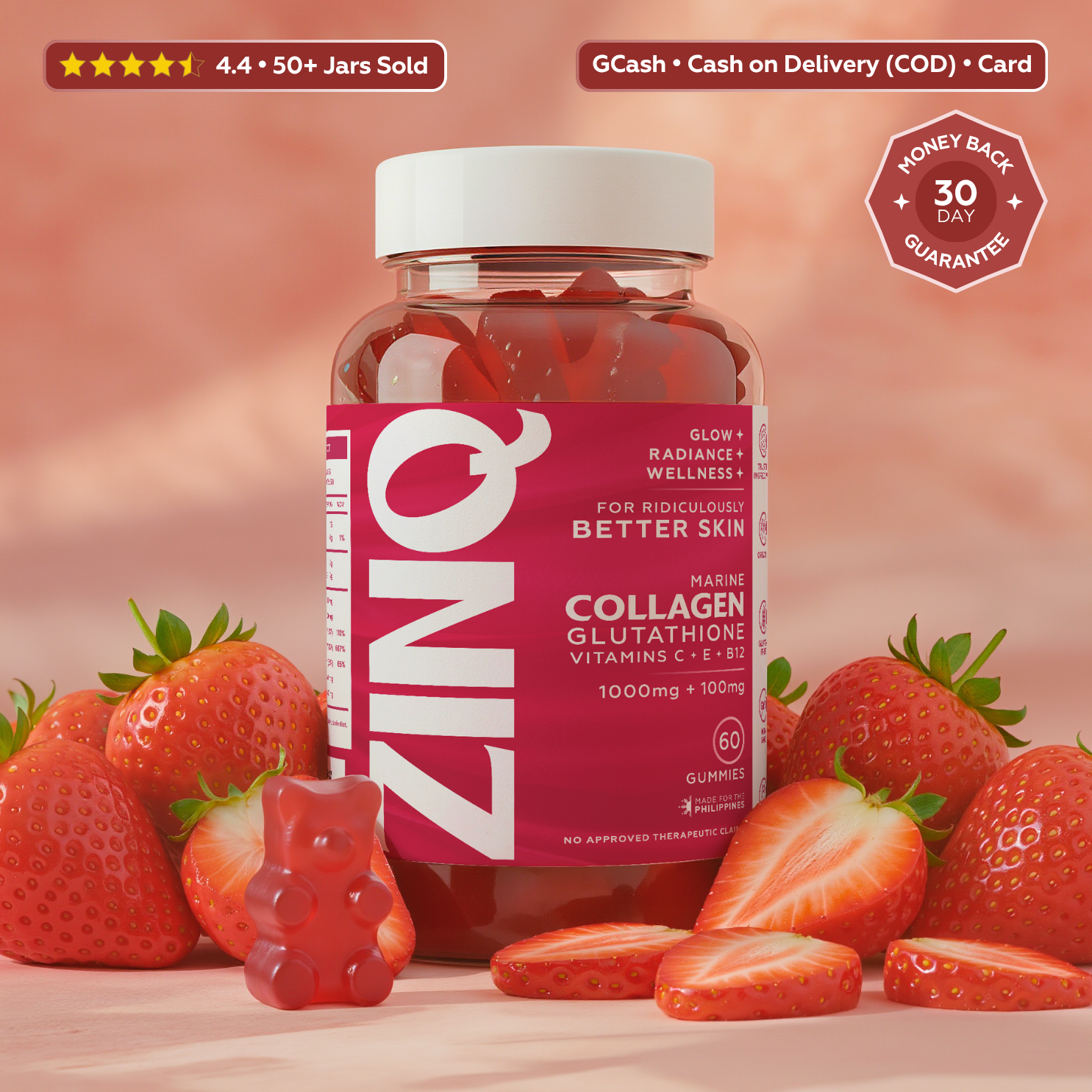 Glutathione + Collagen + Vitamin C + Vitamin E Gummies For Glowing Skin